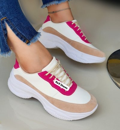 TÊNIS CHUNKY BRANCO / PINK / AREIA