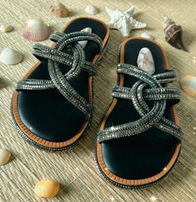 FLAT PRETA / STRASS / STRASS LATERAL