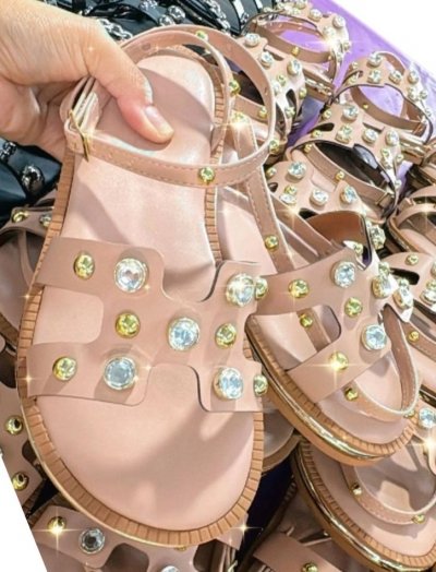 SANDÁLIA FLAT NUDE / STRASS